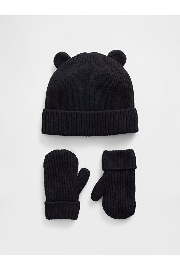 GAP Bebek Siyah CashSoft Ayı Bere & Eldiven Set