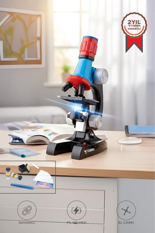 Torima Mikroskop Led Işıklı 6-12 Yaş Çocuklar İçin Eğitici Bilim Mikroskobu Seti TSM01 Siyah