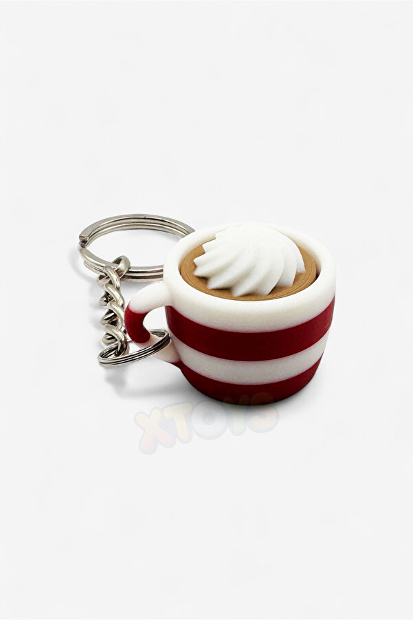 Xtoys CupClack Kahve Kupası Anahtarlık, Çanta Charmı ve Konsept Doğum Günü Hediye Oyuncak (Kırmızı-Beyaz)