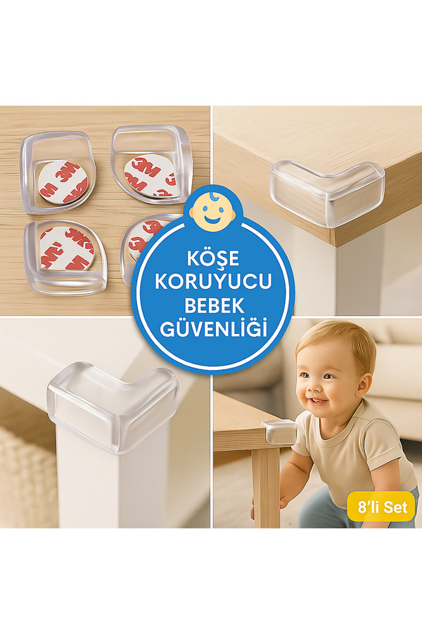 DİYA3 8 li Yapışkanlı Şeffaf Çocuk Kenar Köşe Koruma Kenar ve Köşe Güvenliği