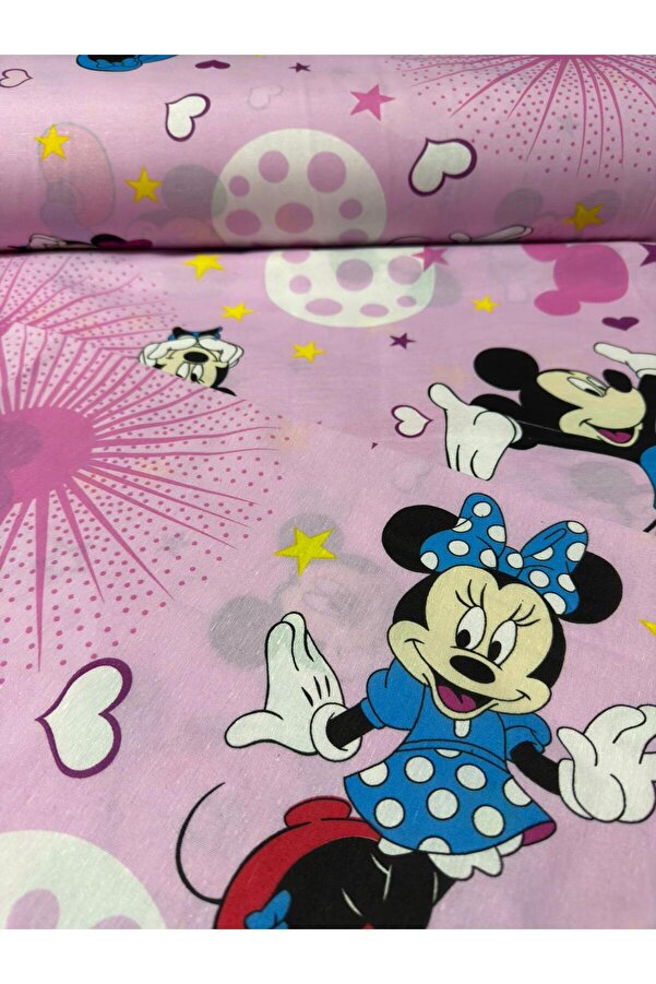 EKUMASCI Poplin Pamuklu Minik Fare Desenli Çocuk Nevresimlik Kumaş - Metrelik Kumaş 100x240 CM