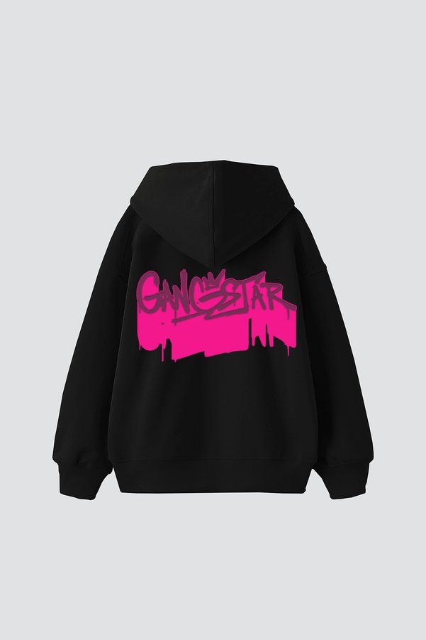 Sekizbiraltı Gangstar Printed Oversized Unisex Black Hoodie