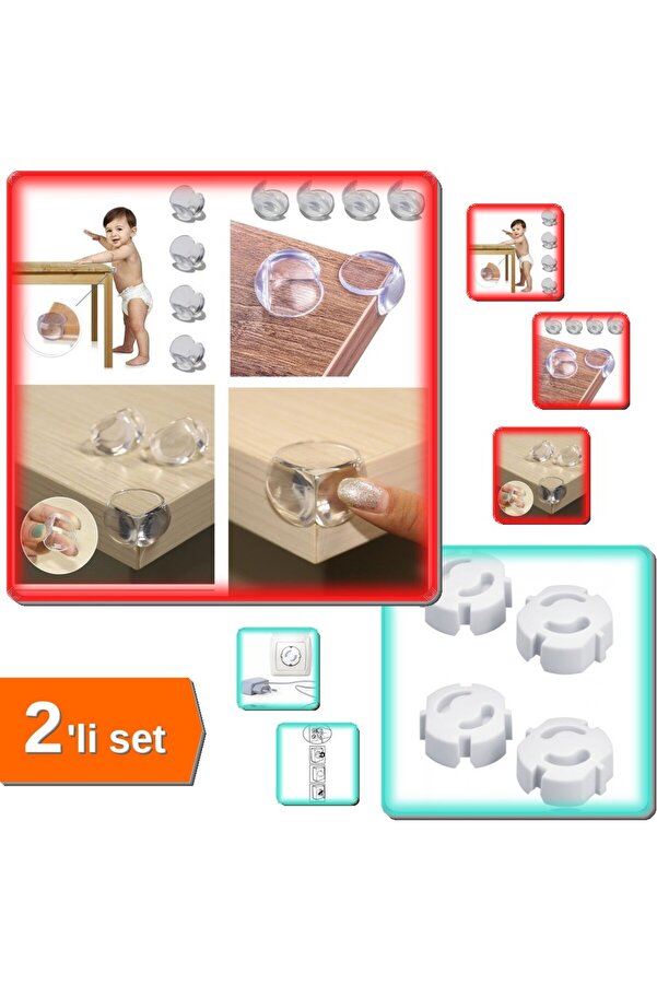 HerEveOyuncak Yumuşak Dairesel Köşe Koruyucu 4 Adet + Çocuk Priz Koruma Kapağı 4 Adet - 2li Güvenlik Seti V9J3LT