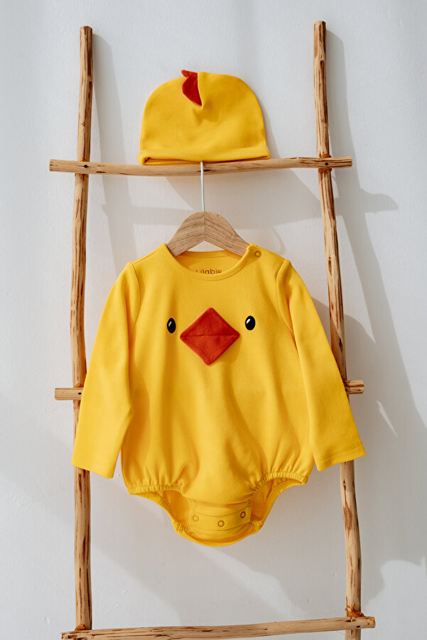 Lilabio %100 Pamuk Civciv Kostüm Body & Şapka Seti – Unisex Bebek Hediye Seti