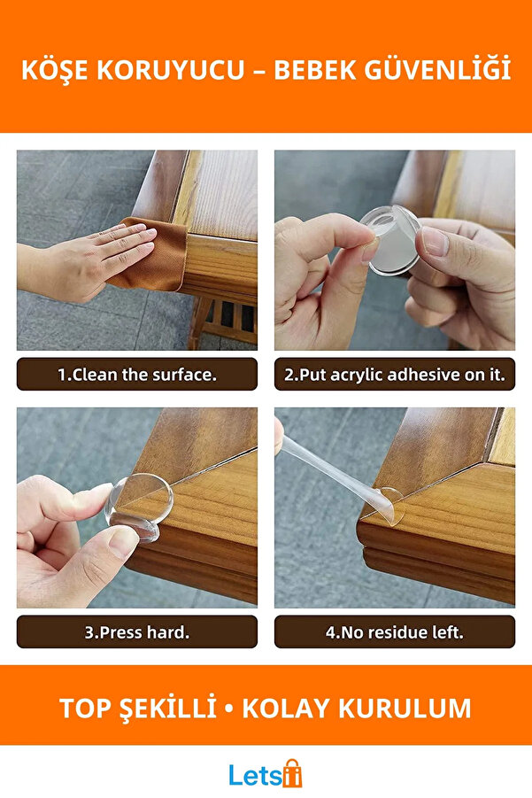 Letsii Şeffaf Silikon Top Şekilli Masa Kenarı Koruyucu