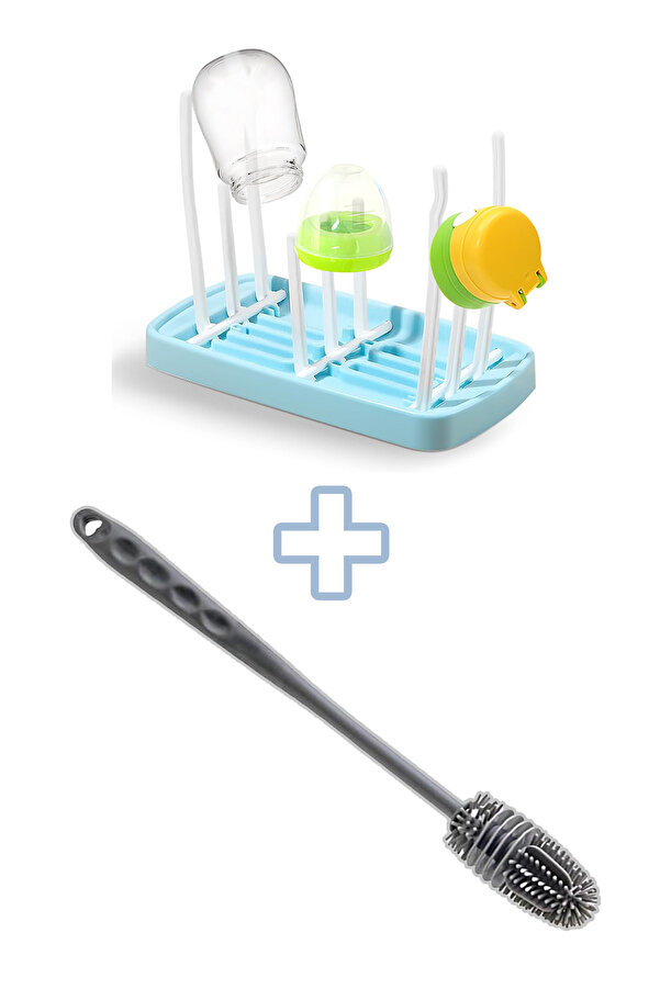 Factorial Biberon Kurutma Standı Ve Biberon Emzik Temizleyici Fırça Set Şişe Suluk Emzik Asma Temizleme Aparat