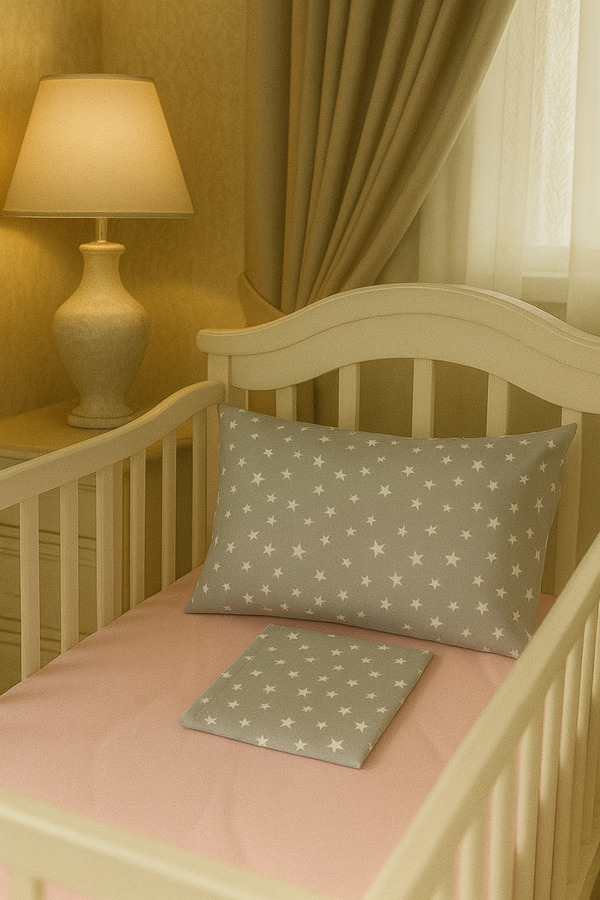 Çeyiz Bahçesi Gri Yıldızlı 2’li Bebek Yastık Kılıfı