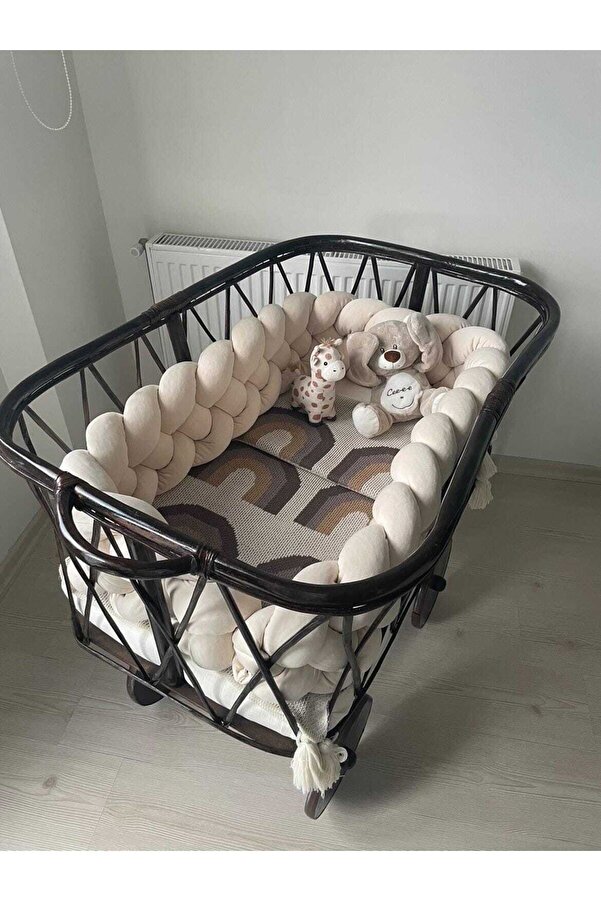 düğüm yastık 240 Cm 4 Örgü Beşik Korumalık - Bej