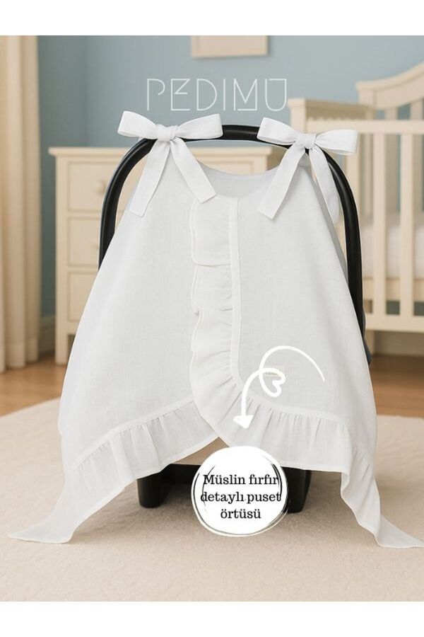 Pedimu Müslin Beyaz Renk Fırfır Detaylı Puset Örtüsü