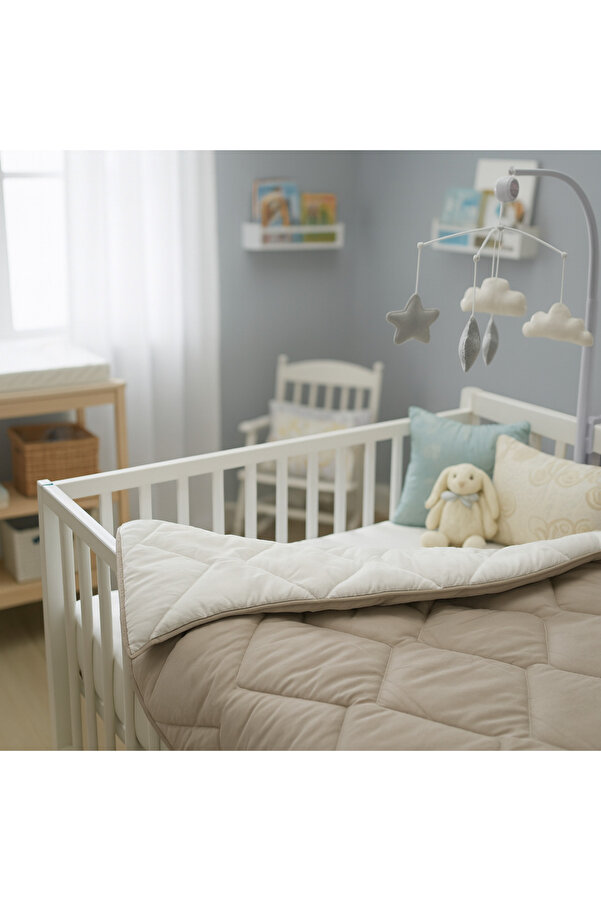 SHome Bambu Percale Çift Renk Bebek Yorganı – 100×150 cm, Terletmeyen Doğal Kumaş