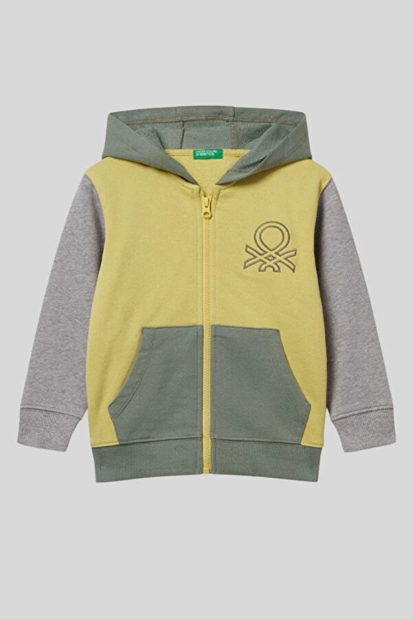 Benetton Erkek Bebek 1-6 Yaş Logo İşlemeli Kapüşonlu Hırka Yeşil