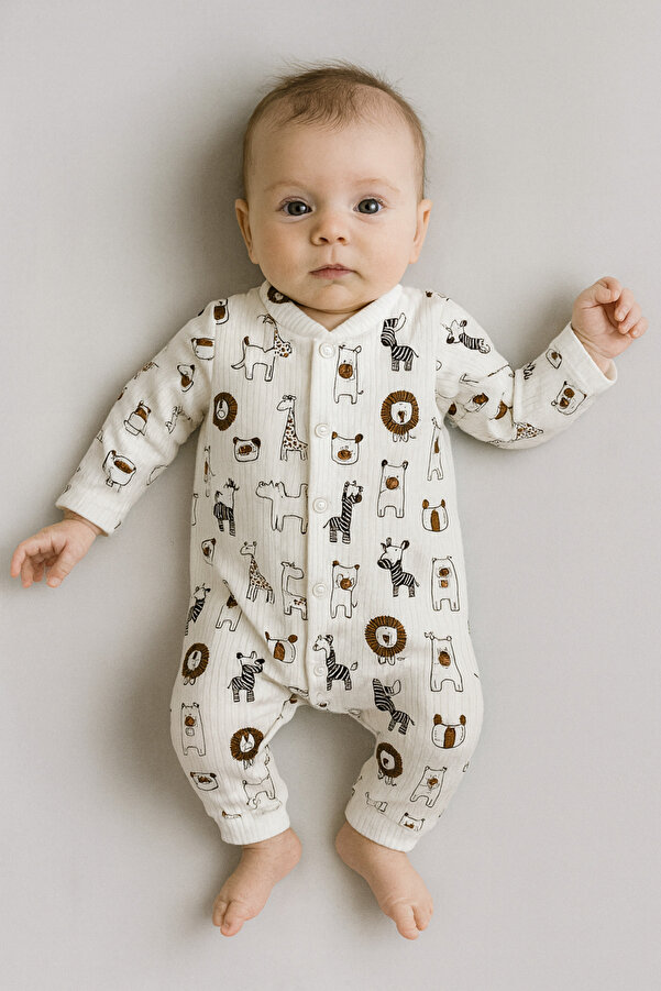 OMY %100 Pamuklu 3-6-9 Ay Desenli Tulum&hastane Çıkışı Yenidoğan Baskılı Tulum Extra Konfor 88013