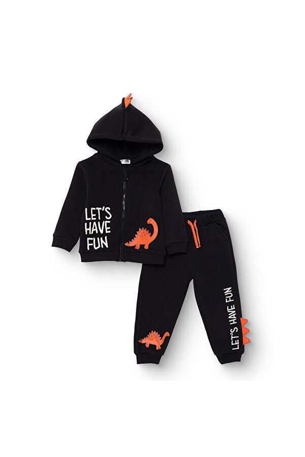 ebebek Hello Baby HelloBaby Erkek Bebek Cool Dino Eşofman Takımı Üç İplik Kapüşonlu Yaka Uzun Kol Ribanalı Paça