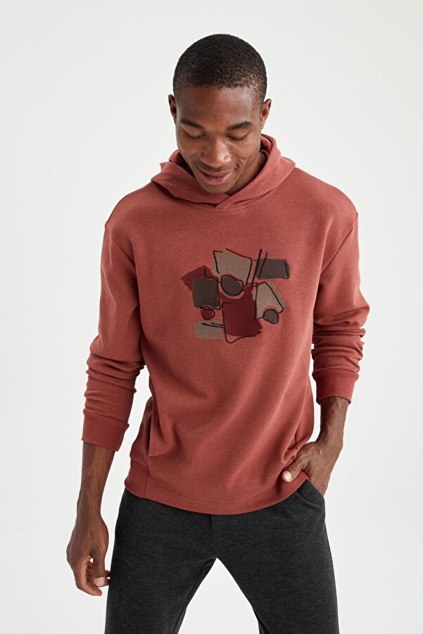 Defacto Oversize Fit Hooded Embroidered Flare Pocket Long Sleeve