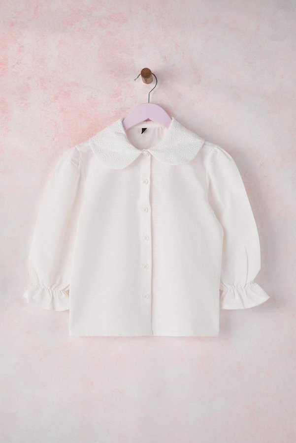 TRENDYOLKIDS White Cotton Girls' Peter Pan Collar Woven Shirt TKDAW25GO00012