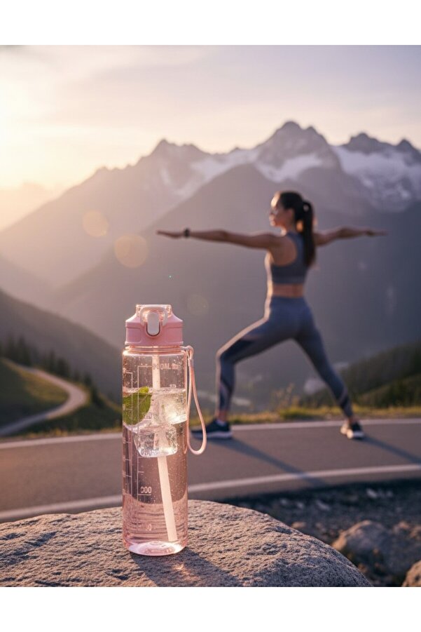 Saban Pembe, Şeffaf Pipetli Matara – 900 ml, Sızdırmaz Kapaklı Suluk