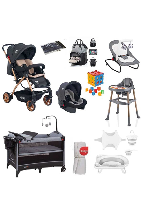 4KİDS Bebek Çeyiz Seti Yeni Doğan Set Bebek Arabası Asansörlü Park Beşik  Anakucağı Mama Sandalyesi Puset