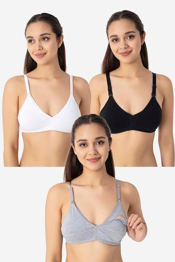 Arma Yıldız 3 Adet Siyah Beyaz Gri Kadın Pamuklu Emzirme Sütyeni Balensiz Esnek Yumuşak Kumaş