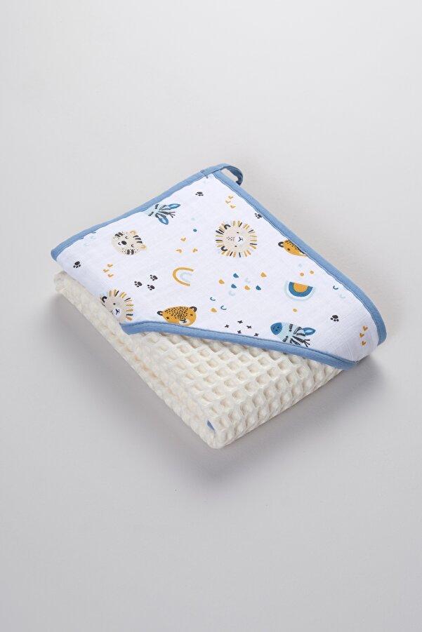 Bondberro Waffle Kumaş %100 Pamuk Bebek ve Çocuk Bornoz Havlu