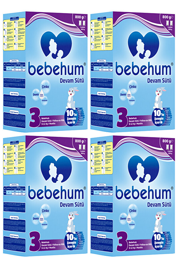 bebehum 3 No Devam Sütü 9-12 Ay 800 gr x 4 Adet