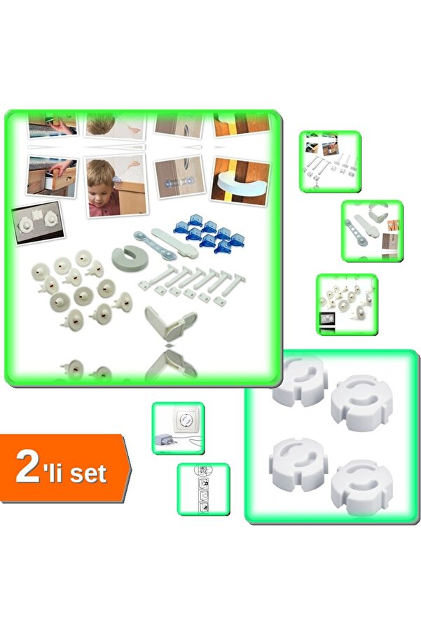 HerEveOyuncak Çocuk Güvenlik Seti 30 Parça + 4 Adet Priz Koruma Kapağı - 2li Set W6E8K1