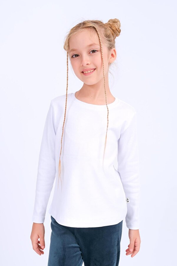 Perendi Unisex Çocuk Bisiklet Yaka Uzun Kollu Basic Body - Beyaz