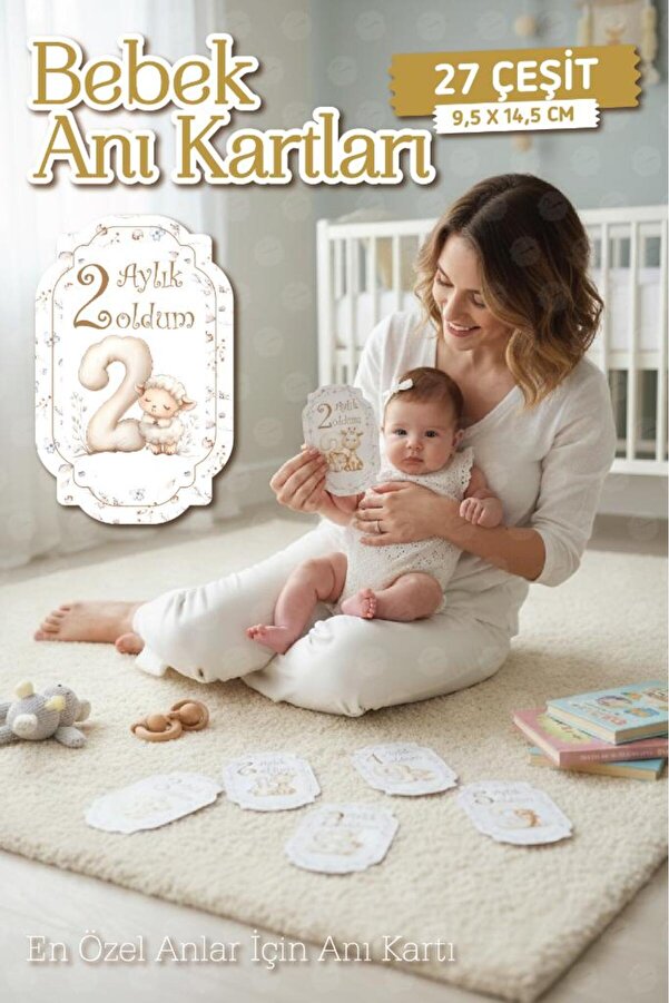 t tuğset etiket Bebek Anı Kartları Aylık Fotoğraf Çekim Kartları 27 adet Özel Tasarım Saklama Kutulu Bebek Hediyelik
