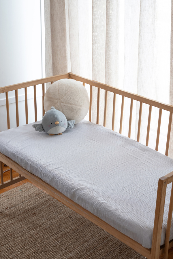 Wheeppo %100 Pamuk Bürümcük Müslin Lastikli Çarşaf - Açık Gri Park Yatak 70x120 Cm