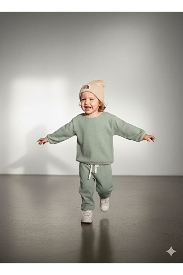 Kuğu Baby Unisex Waffle Bereli Üçlü Takım