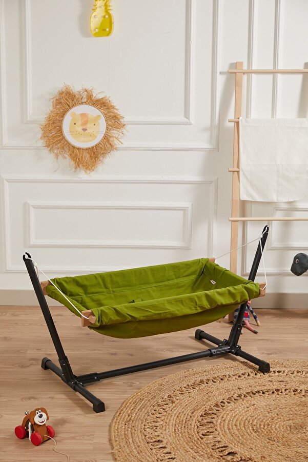 Svava Standlı Ahşap Bebek Hamak Beşik (Yeşil)