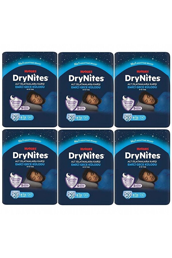 Huggies DRYNİTES EMİCİ GECE KÜLOT BEZ ERKEK 8-13 YAŞ 9 LU 6 PAKET