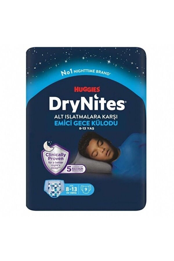 Huggies DRYNİTES EMİCİ GECE KÜLOT BEZ ERKEK 8-13 YAŞ 9 LU 1 PAKET