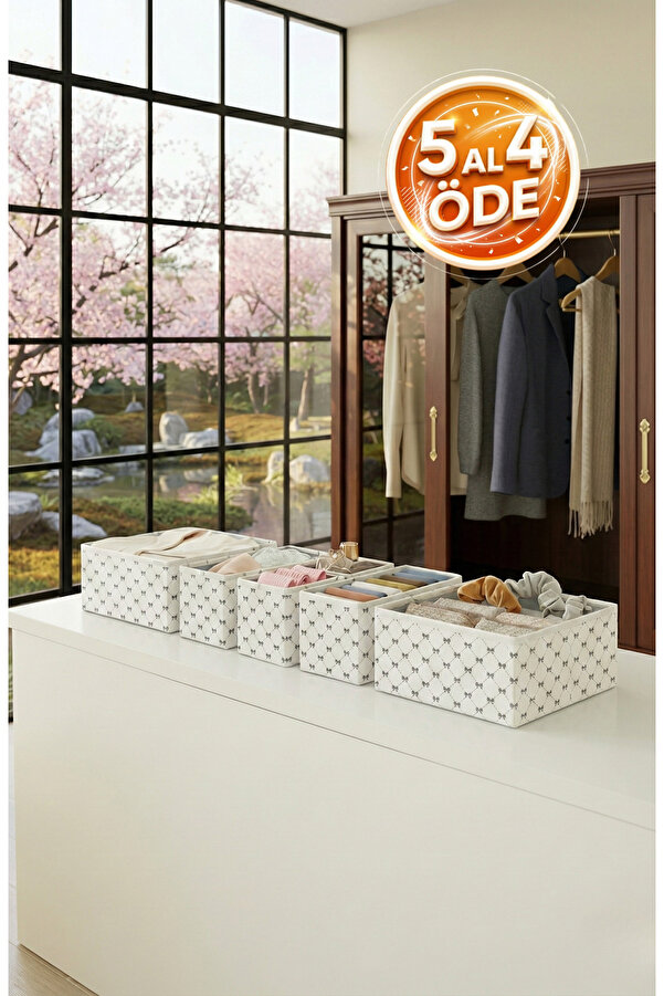 Textia Home 6'lı Çekmece Dolap Içi Düzenleyici Kutu Raf Set Bebek Eşyası Çocuk Odası Banyo Organizer/Fiyonk