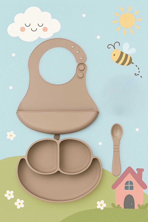 CKM silikon Silikon Bebek Beslenme Seti 3 Parça Bej