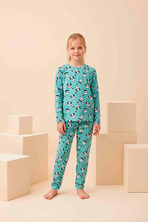 rindahomewear Kız Cocuk Mılan Orme Panda Pıjama Takımı