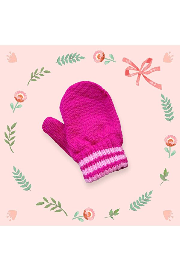 eleven market Parmaksız Kız Bebe Eldiveni Fuşya Örgü Eldiven 0-3 Yaş