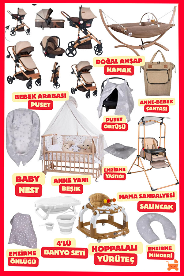ÖYKÜ BEBEK DUNYASI Truva Doğal Ahşap Yeni Doğan Bebek Çeyiz Seti (30 Parça) Ailelere Güven Bebeklere Konfor