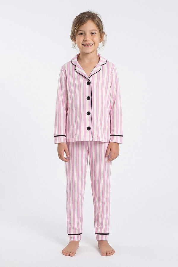 kinderos Çizgili Düğmeli Çocuk Pijama Takımı - 26K 4021
