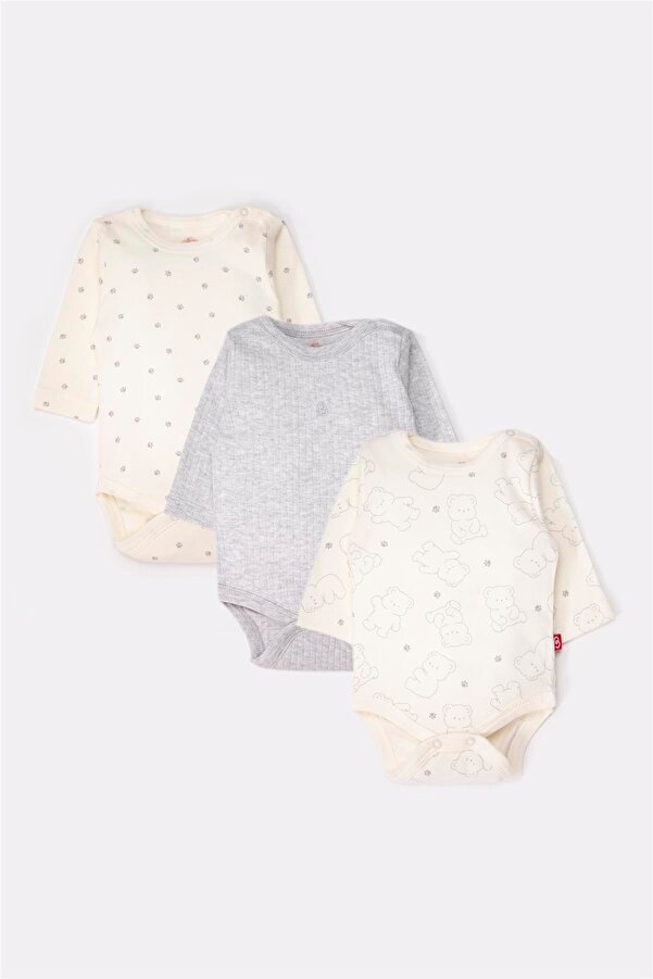 Bebetto UZUN KOLLU BODY 3LÜ (CUTE BEAR) GRİ MELANJ