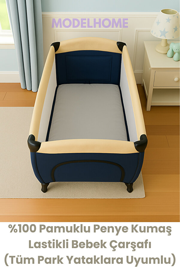 MODELHOME Gri Renkli %100 Pamuklu Soft Penye Kumaş Lastikli Bebek Yatağı Çarşafı (Tüm Park Yataklara Uyumlu)