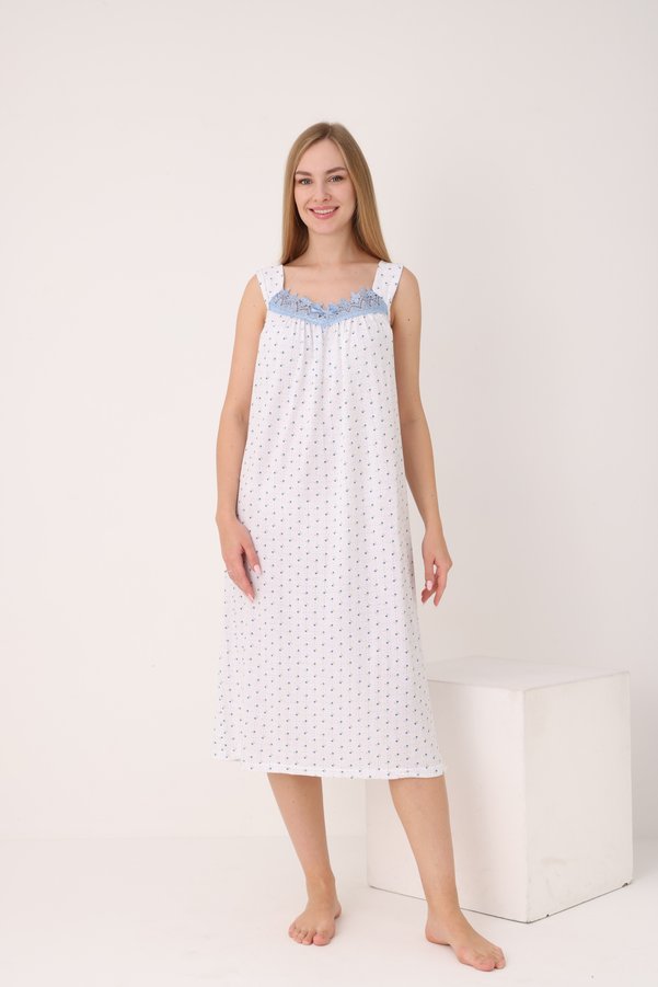 YASAR UNDERWEAR Women's Lace Patterned Wide-Strap Long Nightgown