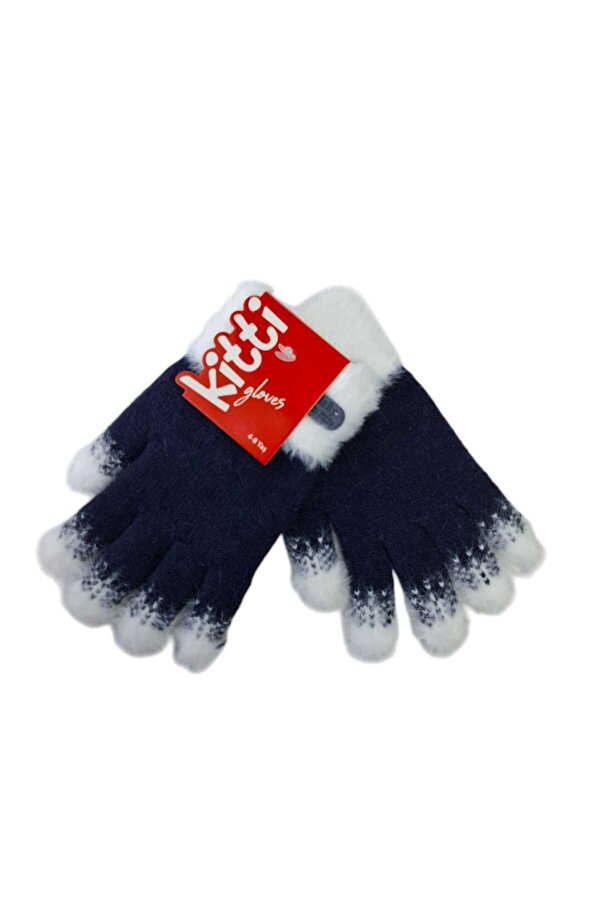 Kitti Spteks 4-8 Yaş Kız Çocuk Lacivert Renk Arma Figürlü Kışlık Örme Eldiven