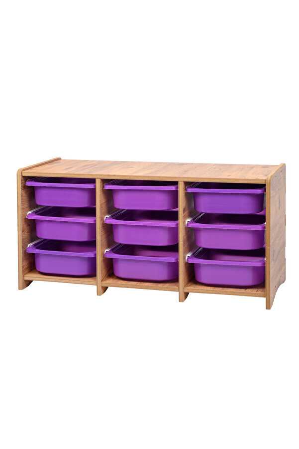 BEEVOLİ 18mm Mdf Ceviz Çocuk Odası Dolabı, Lila Çekmeceli 9’lu Düzenleyici Ünitesi 110x45x60
