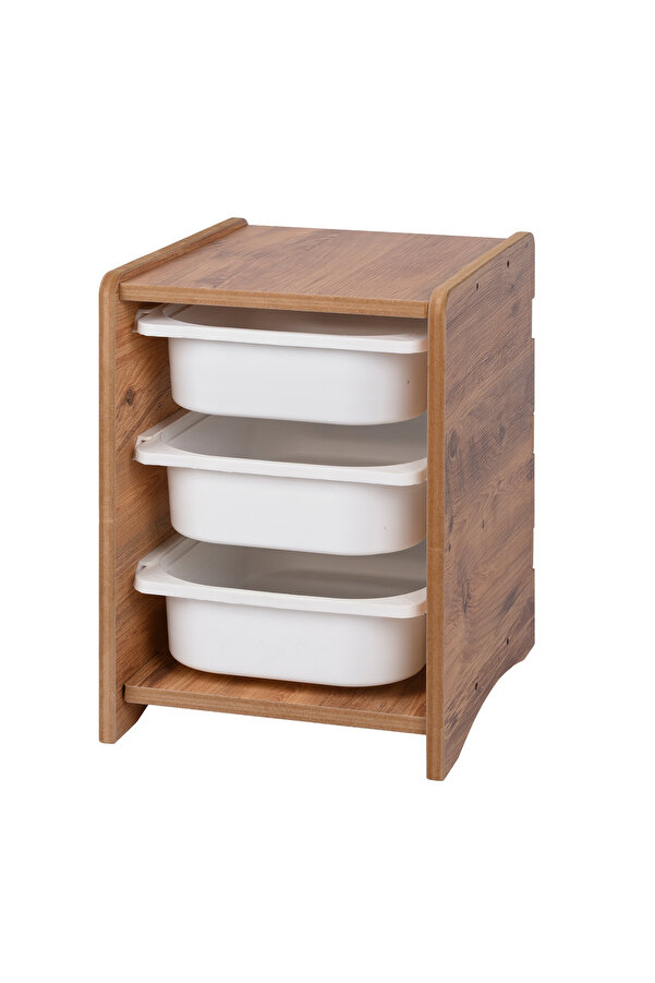 BEEVOLİ 18mm MDF Ceviz Çocuk Odası Dolabı, Beyaz Çekmeceli 3’lü Düzenleyici Ünitesi 35x45x60