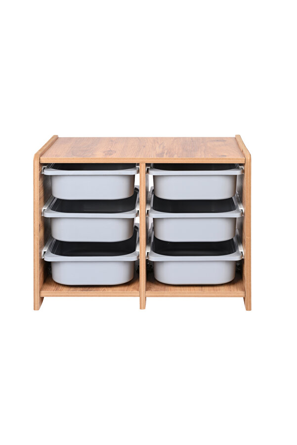 BEEVOLİ 18mm MDF Ceviz Çocuk Odası Dolabı, Gri Çekmeceli 6’lı Düzenleyici Ünitesi 75x45x60