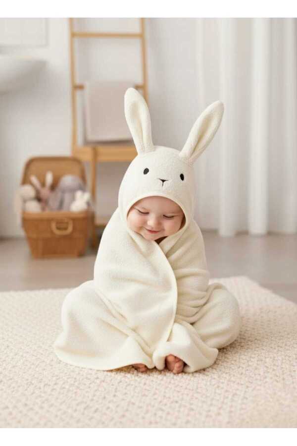 Alpar Tekstil %100 pamuklu Yumuşacık kız-erkek Yenidoğan-bebek Banyo Havlu Kundak krem/Tavşan