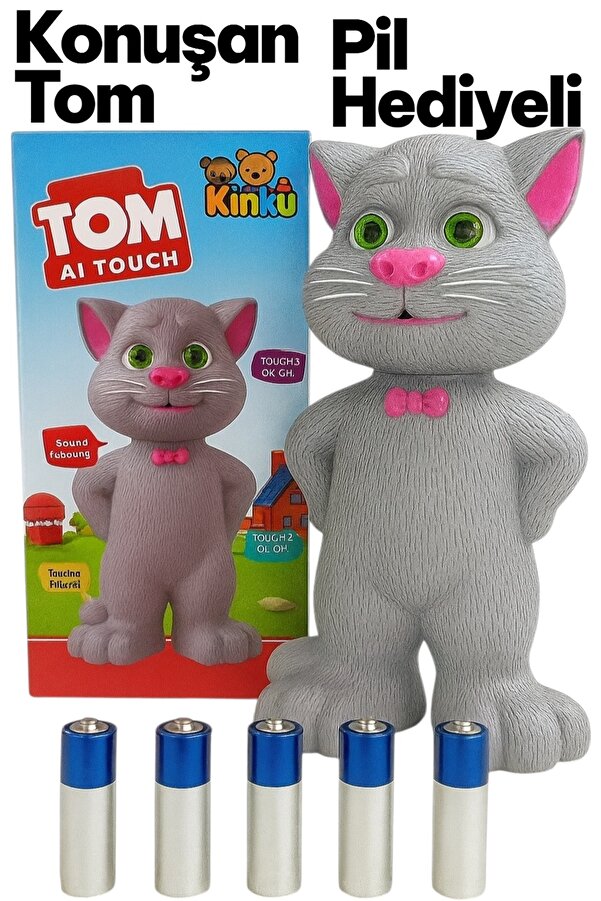 KİNKU Konuşan Kedi Tom Ses Kaydeden Müzikli 23 Cm Talking Tom Cat Pil Hediyeli