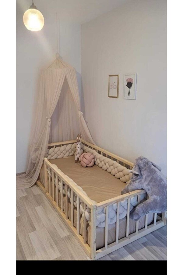 düğüm yastık 420 Cm 4 Örgü Beşik Korumalık - Bej ( 70x140 Cm Yatak Ve 80x130 Yatak )