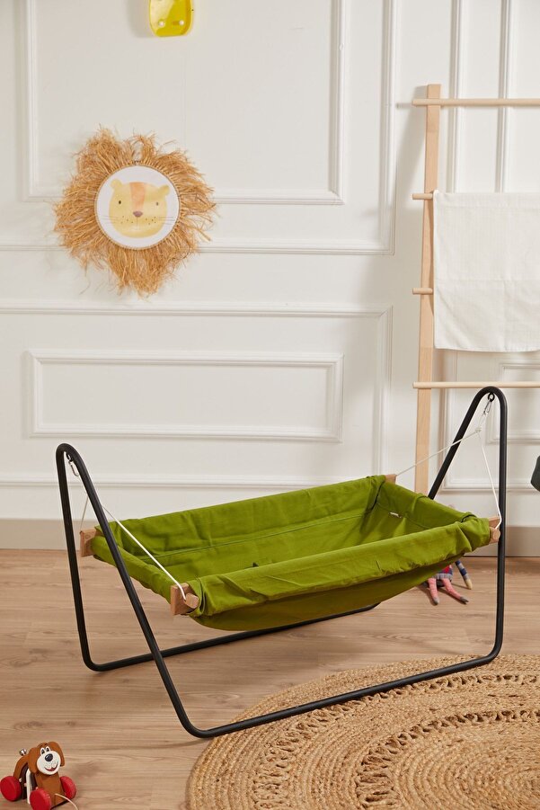 Svava Ahşap Bebek Hamak Beşik Portatif Hamak Beşik (Yeşil)