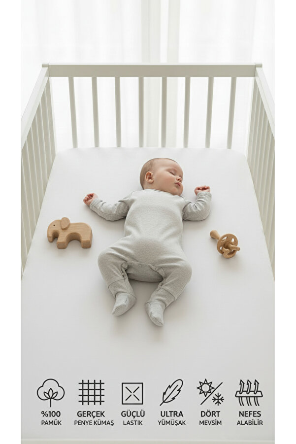 Artiva Home Collection %100 Pamuklu Lastikli Penye Bebek Çarşafı | Park Yatak | 60x120 | 70x110 | 70x120 | 70x130 | 70x140|